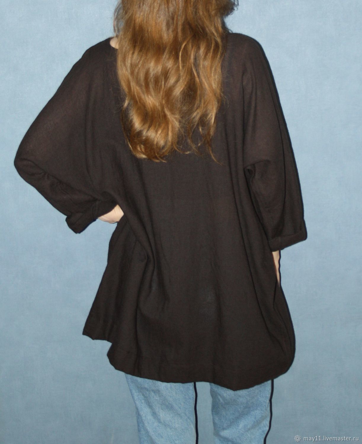 Длинная туника из шерстяной марлевки темный шоколад купить в интернет ...