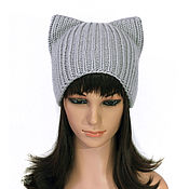 Аксессуары handmade. Livemaster - original item Hat with ears Cat Gray, women`s knitted elastic band. Handmade.