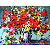 Картины и панно handmade. Livemaster - original item Painting poppies daisies bouquet of flowers in oil Gift to a woman. Handmade.
