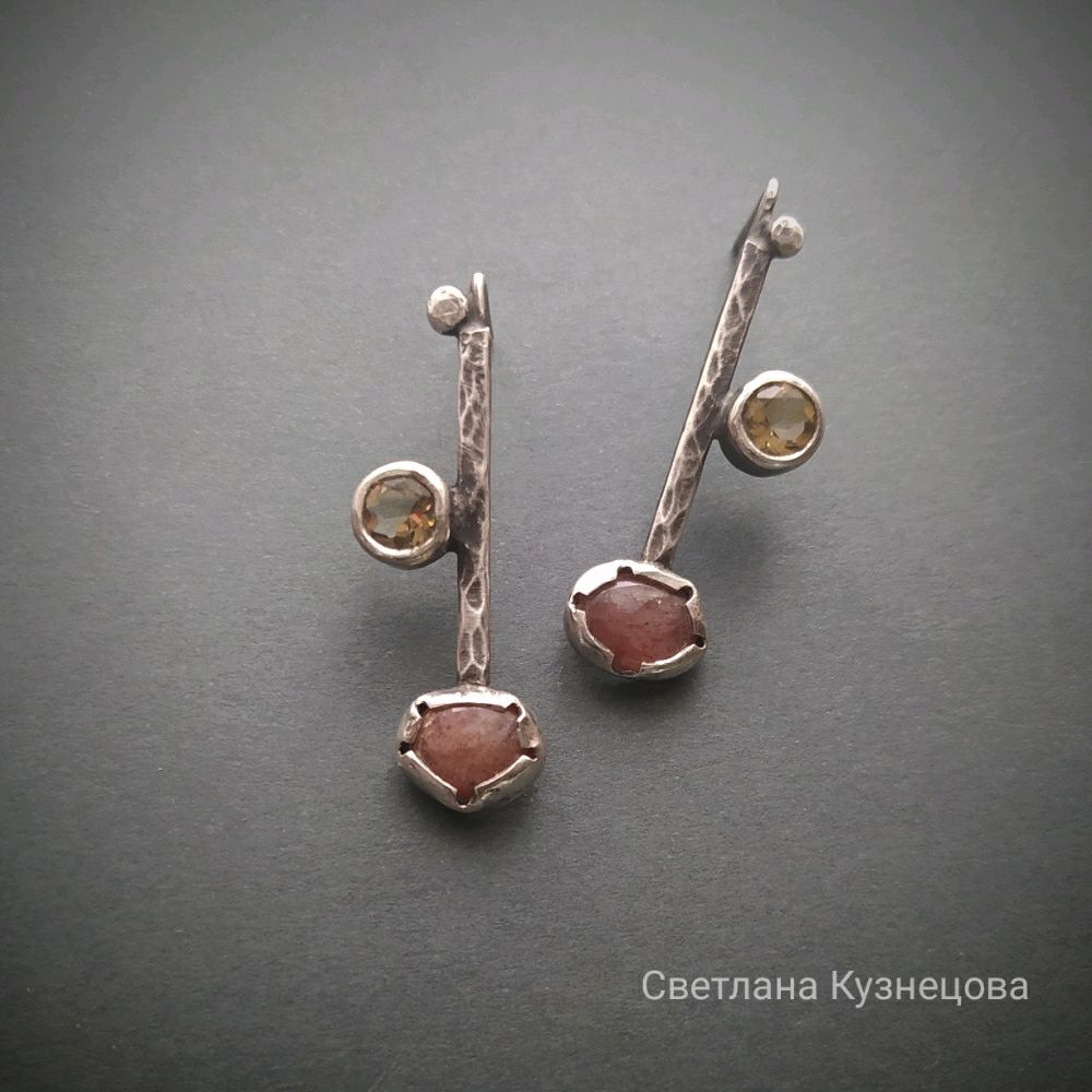 Серебряные серьги с гелиолитом и цитрином – заказать на Ярмарке ...