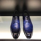 Обувь ручной работы handmade. Livemaster - original item Men`s shoes with laces, made of crocodile skin, in blue.. Handmade.