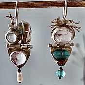 Украшения handmade. Livemaster - original item Hide-and-Seek Earrings. Silver, Quartz, murano, pearl, Chalcedony. Handmade.