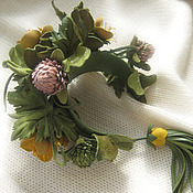 Украшения handmade. Livemaster - original item Leather flowers. Decoration women leather bracelet BUTTERCUPS AND CLOVER. Handmade.