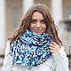 Scarf large hand knitted, white with blue, Scarves, Moscow,  Фото №1