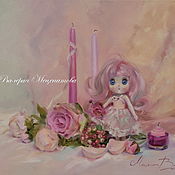 Картины и панно handmade. Livemaster - original item The only copy! 50/45 Pattern Pink soft. Roses, doll. Handmade.