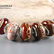 Украшения handmade. Livemaster - original item Hot chocolate - set of 5 beads lampwork Branzuletka - charms bracelet. Handmade.