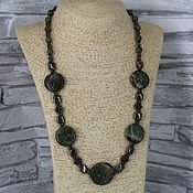 Работы для детей, handmade. Livemaster - original item Beads made of serpentine and pyrite stones 