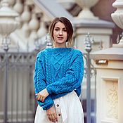 Одежда handmade. Livemaster - original item Jerseys: Women`s knitted sweater Mix oversize turquoise to order. Handmade.
