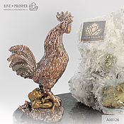 Фен-шуй и эзотерика handmade. Livemaster - original item Bronze Rooster figure with a quartz and pyrite on dolerite plate. Handmade.