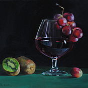 Картины и панно handmade. Livemaster - original item Oil Painting Still Life with Red Wine and Fruit. Handmade.