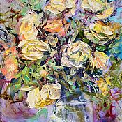 Картины и панно handmade. Livemaster - original item Oil painting with a bouquet of yellow roses 