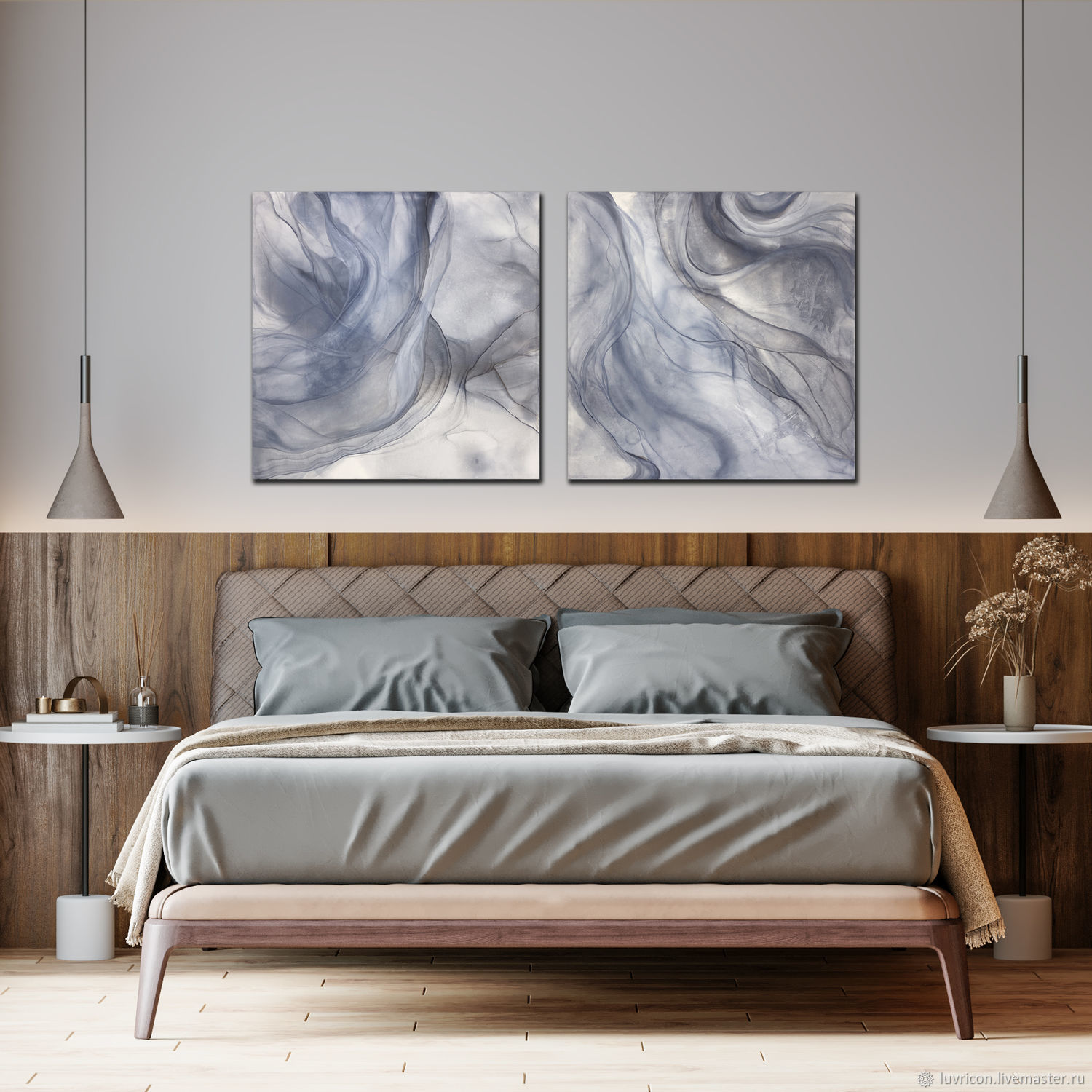 2 голубые картины на холстах - 140 см чернилами «Пучина», ink fluid ...