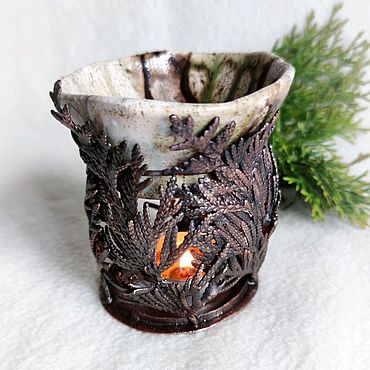 Для дома и интерьера ручной работы. Ярмарка Мастеров - ручная работа Аромалампа с веточками туи, медь, керамика. Handmade.