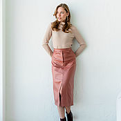 Одежда handmade. Livemaster - original item Midi skirt Terracotta leather tight-fitting, with a slit burgundy from vicosa. Handmade.