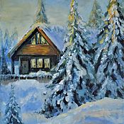 Картины и панно handmade. Livemaster - original item Painting House in the forest Winter landscape oil Painting. Handmade.