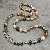 Украшения handmade. Livemaster - original item Necklace: Beads natural stone agate with cubic zirconia under olivine. Handmade.