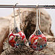 Luxury - earrings artisan lampwork beads red gray murrini. Earrings. Branzuletka (Branzuletka). My Livemaster. Фото №4