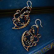 Copper wire wrapped earrings - long chandelier Bright yellow Sun