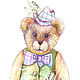 Watercolor Bear Fashionista in a hat, Pictures, Ekaterinburg,  Фото №1