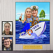 Сувениры и подарки handmade. Livemaster - original item A gift for a birthday anniversary anniversary. Cartoon on the photo - Two in a boat. Handmade.