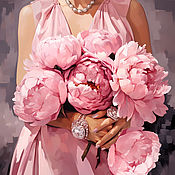 Картины и панно handmade. Livemaster - original item Painting girl and pink peonies. buy painting artist. Handmade.
