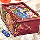 Art painted wooden jewelry box roses and peacock burgundy color, Box, Ryazan,  Фото №1