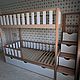 Двухъярусная кровать из цельного массива бука с лестницей комодом, Мебель для детской, Москва,  Фото №1