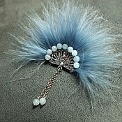 Украшения handmade. Livemaster - original item Brooch Favorite Fan Blue Brooch Handmade Decoration with Feathers. Handmade.