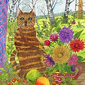 Картины и панно handmade. Livemaster - original item Painting with a cat Painting Autumn landscape with a cat. Handmade.