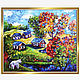 Painting autumn landscape 'Rest in the village' houses, cows, Pictures, Samara,  Фото №1