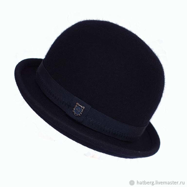 Стильная мужская или женская фетровая шляпа Котелок темно-синего цвета .