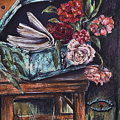 Картины и панно handmade. Livemaster - original item Paintings: still life with flowers summer landscape SUITCASE AND ROSES. Handmade.
