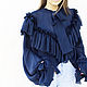 Темно-Синяя Шифоновая нарядная блузка с рюшами, Блузки, Северская,  Фото №1