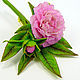 Brooch 'Twig pink peony'. Flowers from polymer clay, Brooches, Zarechny,  Фото №1