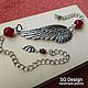 Silver bracelet 'Eunice' ruby, Wings, natural ruby, Bead bracelet, Yalta,  Фото №1