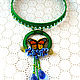  Butterfly. Green macrame necklace with embroidery. Necklace. IrinaSkripkaMBeads. My Livemaster. Фото №4