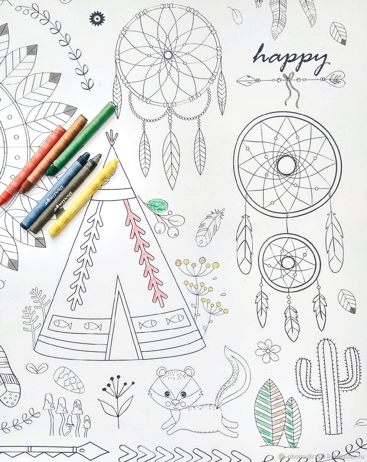 Large coloring book "Winnetou" in the style of boho, ethno and eco