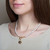 Украшения handmade. Livemaster - original item Rice-shaped pearl necklace with a Sunny pendant. Handmade.