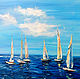 Oil painting. Seascape. Sails
