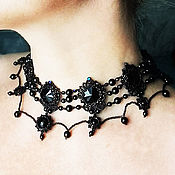 Украшения handmade. Livemaster - original item Choker necklace with crystals and agates Openwork black. Handmade.