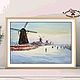 Drawing watercolor KINDERDIJK: SKATING RINK AND MILLS, Pictures, Moscow,  Фото №1