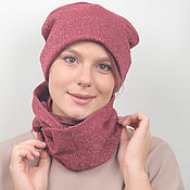 Аксессуары handmade. Livemaster - original item Set hat scarf or Snood Burgundy with lurex. Handmade.