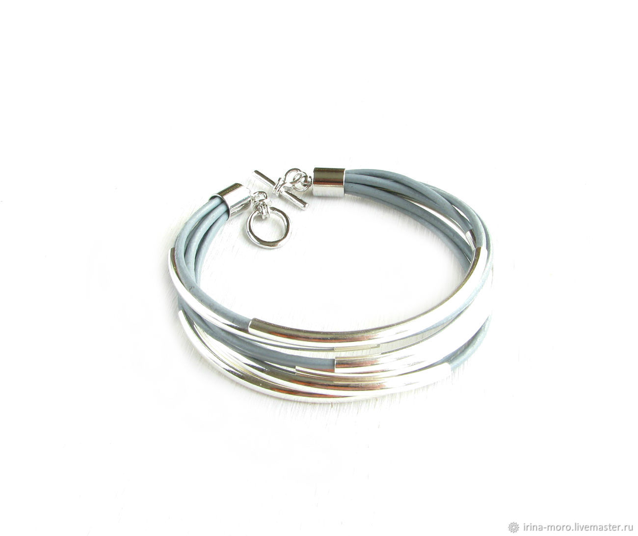 Leather bracelet,silver bracelet,grey bracelet,wrap bracelet, Braided bracelet, Moscow,  Фото №1