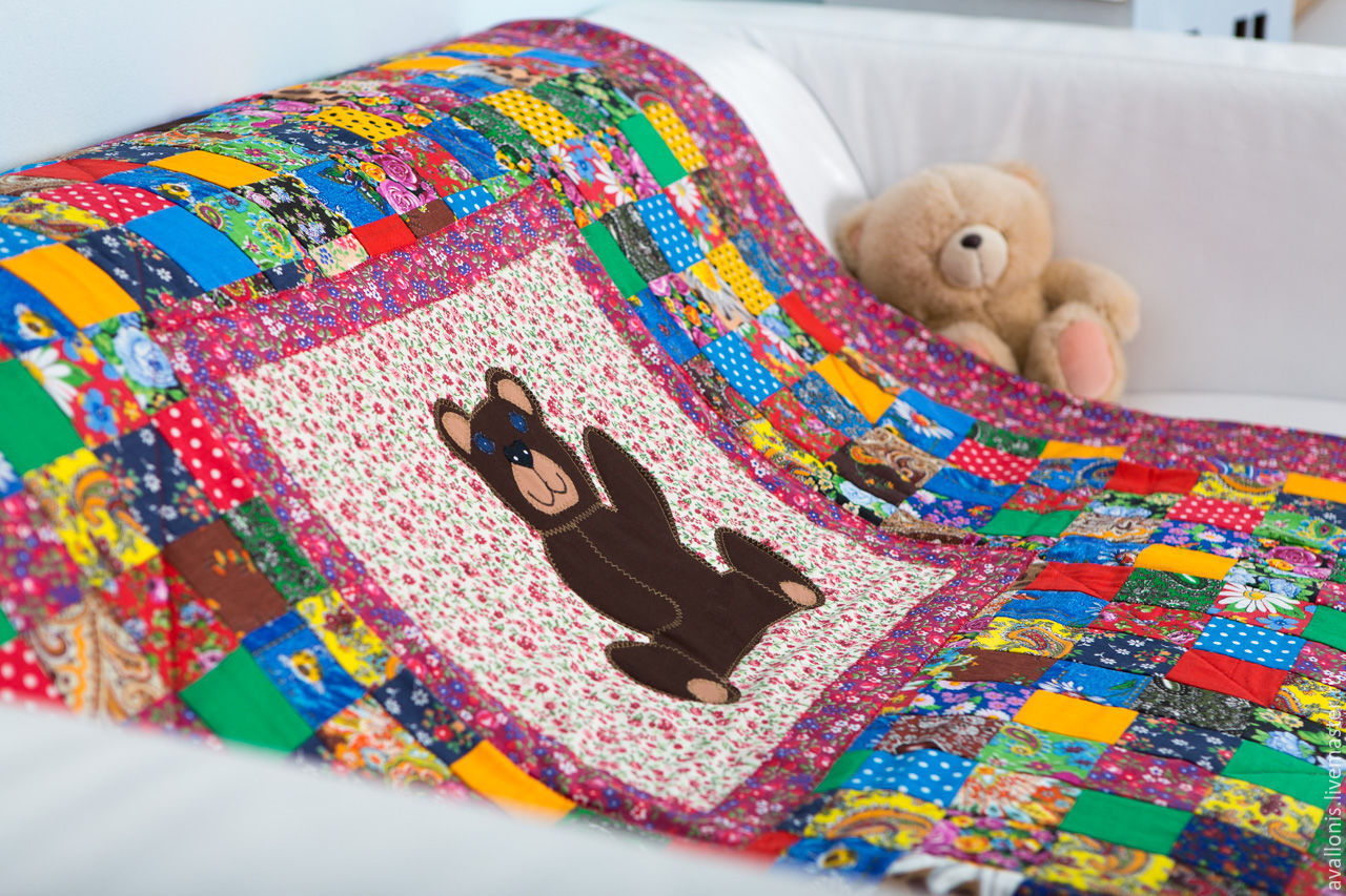 Ватное 90 х115 см Мишка лоскутное для новорождённого одеяло, Одеяла, Москва,  Фото №1