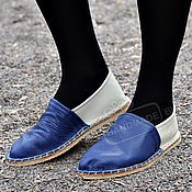 Обувь ручной работы handmade. Livemaster - original item DISCOUNT! 38,5-39. Espadrilles womens leather blue and milky. Handmade.