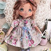 Кукла текстильная Полюшка брюнетка розовый