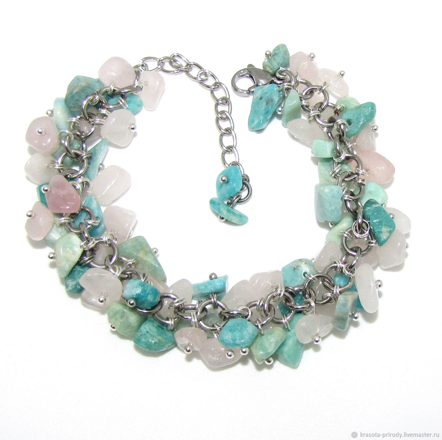 Bracelet made of amazonite and rose quartz stones, Bead bracelet, Moscow,  Фото №1