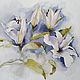 Watercolor Lilies (flowers blue olive white painting). Pictures. Pastelena. My Livemaster. Фото №4