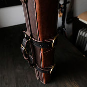 Leather men's messenger bag (Size M) black, briefcase