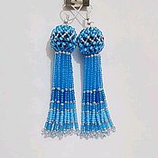 Украшения handmade. Livemaster - original item Blue long beaded tassel earrings. Handmade.